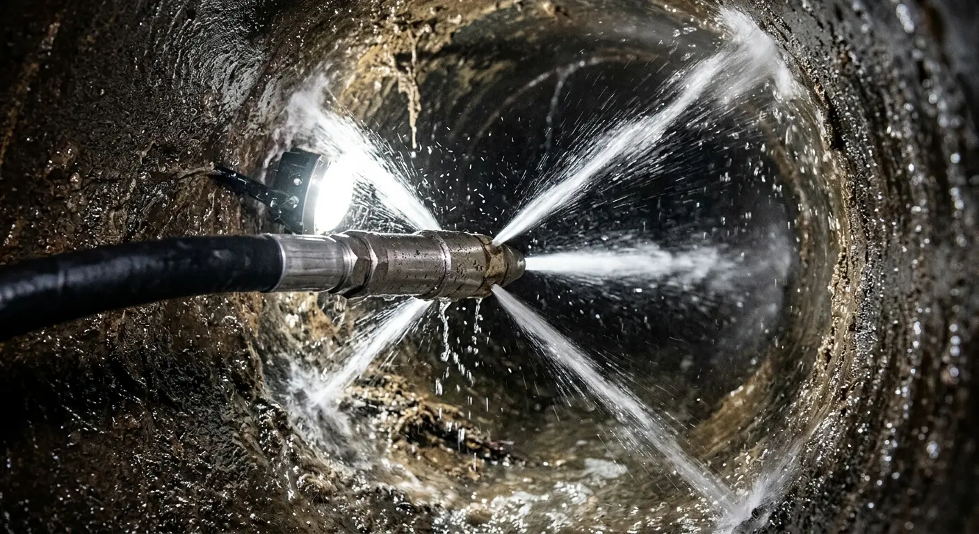 High-pressure hydro jetting nozzle cleaning sewer pipe for Sewer Cleanout in Little River